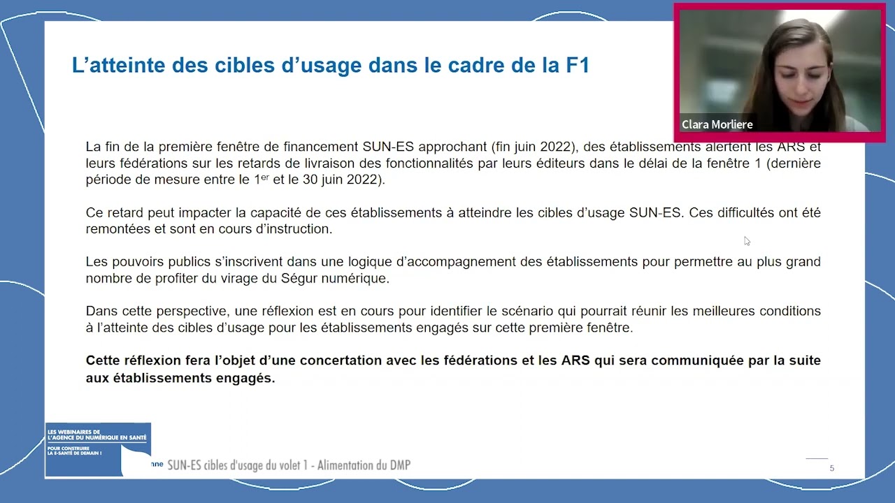 [webinaire] Echange autour des cibles d'usage du volet 1 "alimentation du DMP" - SUN-ES - 10/05/22